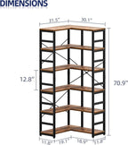 NUMENN 6 Tier Corner Bookshelf, Modern Corner Bookcase, Large Open Shelf Bookcase, Tall Bookshelves Storage Display Rack for Bedroom, Living Room and Home Office, Vintage