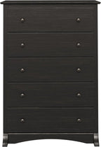 Prepac Sonoma Traditional 5-Drawer Tall Dresser for Bedroom, Functional Bedroom Dresser Chest of Drawers 17.75" D x 31.5" W x 44.75" H, Washed Black