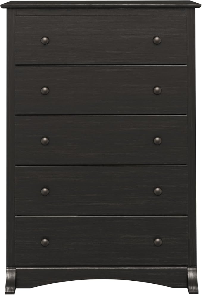 Prepac Sonoma Traditional 5-Drawer Tall Dresser for Bedroom, Functional Bedroom Dresser Chest of Drawers 17.75" D x 31.5" W x 44.75" H, Washed Black