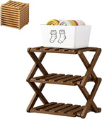 Upgraded The 9-Tier No-Assembly Bamboo Shoe Rack (3–9 Tier), Folding Bamboo Shoe Storage Rack with Zero Assembly Required and Space-Saving Design for Entryway Closet Apartment (Brown, 3 Tier)