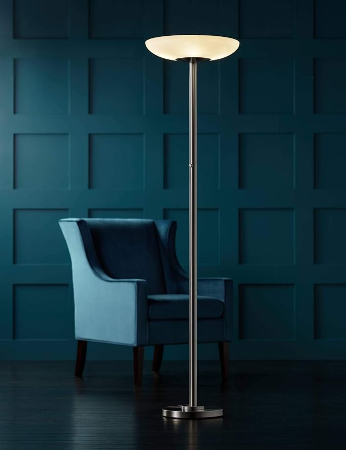 Possini Euro Design Meridian Modern Torchiere Floor Lamp Standing LED 4-Light 72" Tall Brushed Nickel Silver White Frosted Glass Shade Decor for Living Room Reading House Bedroom Office