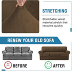 H.VERSAILTEX Sofa Cover 4 Piece T Cushion Sofa Slipcovers Thick Velvet Couch Cover Stretch T Cushion Sofa Covers for 3 Cushion Couch with 3 Individual T Cushion Covers, Bronze Brown