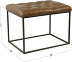 HomePop Home Decor | Upholstered Tufted Faux Leather Ottoman Bench| Ottoman Bench for Living Room & Bedroom | Decorative Home Furniture (Distressed Brown Faux Leather) Small