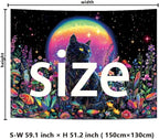 Dermijer Blacklight Black Cat Tapestry UV Reactive Moon Stars Floral Wall Hanging Tapestry Moonlit Garden Home Decor for Bedroom Living Room Dorm 59.1L x 51.2W