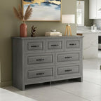 Marsail Farmhouse 7 Drawer Dresser, Wood Chest of Drawers with Natural Texture, Smooth Gliding Drawers, Versatile Storage Organizer Cabinet for Bedroom & Living Room, Grey
