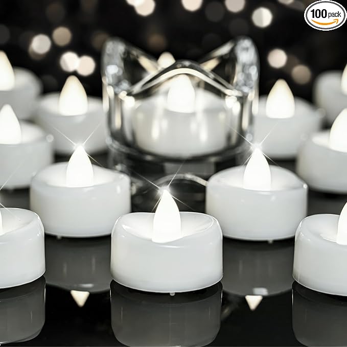 LED Candles, Tea Lights Candle Battery Operated, 100-Pack 200+Hours Flameless Tealight Candle, Realistic Tea Lights for Halloween Christmas Wedding, Pure White Light