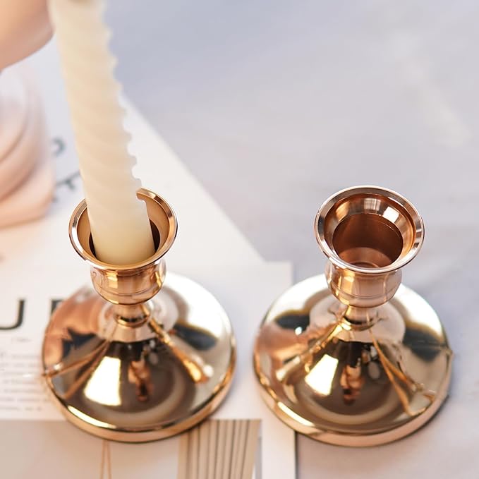 12 Pcs Silver Taper Candle Holders Vintage Candlesticks Holder for Home Decor Table Centerpiece Dining Party Festival Decorations (Gold)