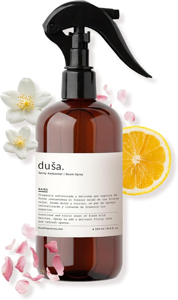 Dusa Baies Room Spray - 16.9 fl oz - Ultimate Home Fragrance, Bed Room Essentials & Soothing Fabric - Natural Air Freshener & Linen Mist for Home - Eco-Friendly Odor Eliminator w/Aromatherapy