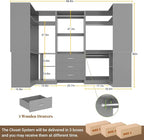 Aheaplus Closet System with 3 Drawers, 5 Hanging Rods & Corner Tower, Corner Closet System with Hanging, 88.8" U-Shaped Walk-In Wardrobe Organizer, 2000+ lbs Capacity, Set of 3,Grey