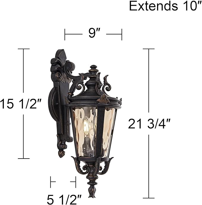 John Timberland Casa Marseille European Outdoor Wall Light Fixture Bronze Scroll 21 3/4" Champagne Hammered Glass for Exterior House Porch Patio Outside Deck Garage Front Door Garden Home