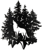 SIGNLEADER Metal Wall Art Decor Wolf and Pine Tree Minimalist Modern Abstract Wall Sculpture Hangings Home Decoration for Living Room, Bedroom, Bathroom, Kitchen, Outdoor - 24" Black