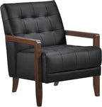 Lexicon Modern Accent Chair, Luxury Genuine Leather Match Living Room Chair with Tufted Cushions, Solid Wood Frame and Arm Rest, Comfy Upholstered Single Seat for Bedroom/Reading/Office, Black