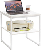 Large End Table for Living Room, Small Table Stand 20 Inch, Fridge Stand Printer Table with Adjustable Shelf, Square Tea Coffee Table for Office White YD-TM153W