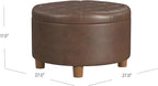 Homepop Home Decor | Button Round Storage Ottoman | Ottoman with Storage for Living Room & Bedroom, Brown Faux Leather