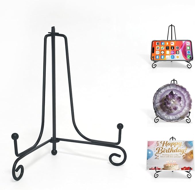 Iron Plate Stands for Display, Foldable Book Holder & Easel Stand for Sign, Versatile Poster Stand and Small Plate Stand for Home Decor, Art, Photo Frame, Card, Crystal Display (Black, 4 inch (4Pcs))