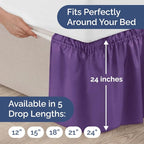 Wrap Around Dust Ruffle Bed Skirt - Purple - for King Size Beds with 24 Inch Drop - Easy Fit Elastic Strap - Adjustable Pleated Bedskirt w/Brushed Fabric - Wrinkle Free - for Women, Men, Kids & Teens