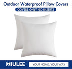 MIULEE Pack of 2 Decorative Outdoor Solid Waterproof Throw Pillow Covers Christmas Faux Linen Garden Farmhouse Cushion Cases for Patio Tent Balcony Couch Sofa 18x18 Inch White
