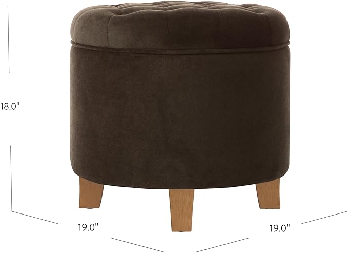 Homepop Home Decor | Upholstered Round Velvet Tufted Foot Rest Ottoman | Ottoman with Storage for Living Room & Bedroom | Decorative Home Furniture, Brown Velvet