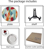 Ceramic Display Plate, Wine Ceramic Hanging Decorative Plate, Modern Design Colorful Glasses Bottles Fun, 6 Inch, Living Room Kitchen Decoration Household, Pale Blue Ruby Orange