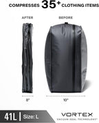 Black Voyage Reusable Vacuum Compression Travel Bag for Carry-On Suitcase and Backpack, Recycled IP67 Waterproof Space Saver Vacpack (2-Pack, 41L - Pump Included)