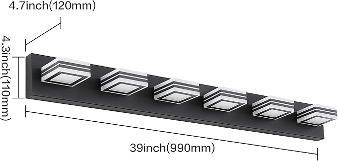 SOLFART Modern LED Dimmable Bathroom Light Fixtures Over Mirror Led Vanity Lights Modern Black LED 6 Light Vanity Light