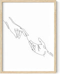 Minimalist Reaching Hands Wall Art Continuous Line Drawing Connection Symbol 12x16 Inch Oak Wood Beige Framed Aesthetic Modern Decor Print for Bedroom Living Room
