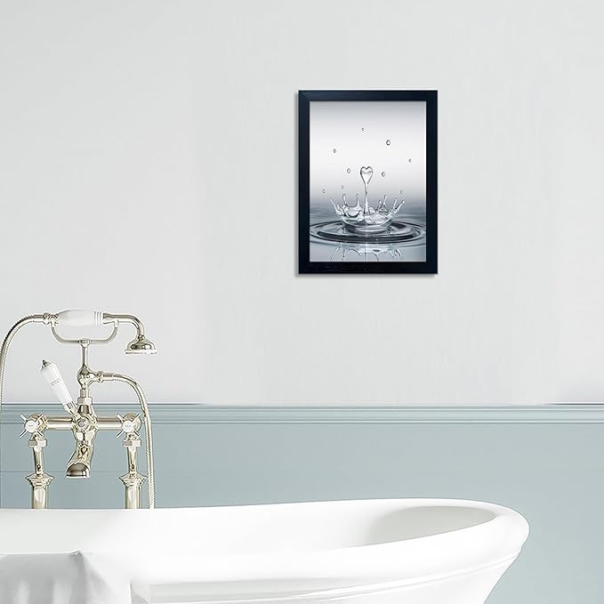 Bathroom Decor Wall Art Heart Water Drop Splash Modern Canvas Pictures Print Black Framed Bathroom Painting for Wall