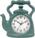 Presentime & Co. 11" Teapot Clock, Silent Non Ticking, Modern Farmhouse Style, Wall & Mantel 2 in 1 Clock, Desk & Shelf, Aged Teal Finish (Wall Deocration/Home Decoration/Tabletop Décor)