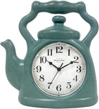 Presentime & Co. 11" Teapot Clock, Silent Non Ticking, Modern Farmhouse Style, Wall & Mantel 2 in 1 Clock, Desk & Shelf, Aged Teal Finish (Wall Deocration/Home Decoration/Tabletop Décor)