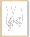 Holding Hands Wall Art Interlocking Fingers Continuous Line Drawing Love Connection 12x16 Inch Oak Wood Beige Framed Modern Romance Print for Bedroom