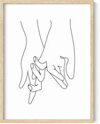 Holding Hands Wall Art Interlocking Fingers Continuous Line Drawing Love Connection 12x16 Inch Oak Wood Beige Framed Modern Romance Print for Bedroom