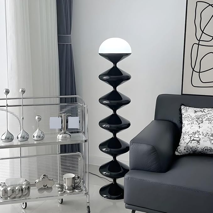CraftThink Modern Floor Lamp, 47-Inch Height Corner With Acrylic Bowl Shade, Tall Standing With Foot Switch for Bedroom Reading Living Room, Bulb Included (Black, Warm Light)