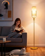 64.6IN Black Floor Lamp - Dimmable LED Floor Lamp with Linen Shade, 3000K Soft Warm White | Bulbs Included | Modern Tall Lamp for Living Room, Bedroom, Wedding & Party