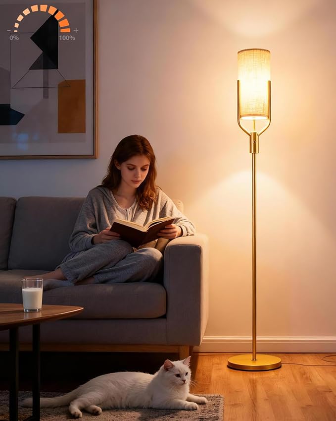 64.6IN Black Floor Lamp - Dimmable LED Floor Lamp with Linen Shade, 3000K Soft Warm White | Bulbs Included | Modern Tall Lamp for Living Room, Bedroom, Wedding & Party