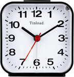 Small Battery Analog Alarm Clock Silent Non Ticking, Ascending Beep Sounds, Snooze,Light Functions (Black-B)