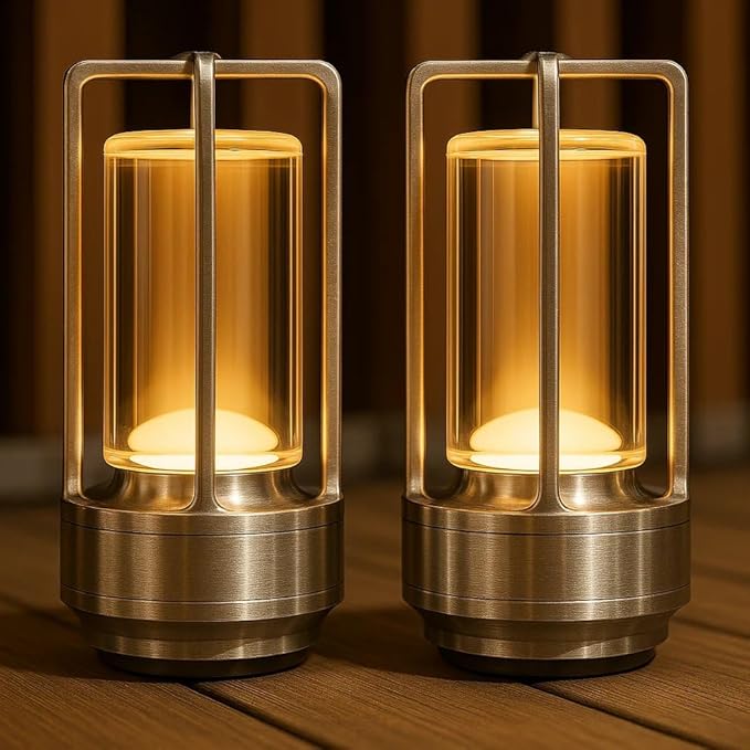 Klarako Crystal Lantern Lamp – Modern Cordless Rechargeable Bedside & Outdoor Light, Portable Wireless Lamp – Dimmable Touch Control – Luxury Living Room & Hotel-Style Lighting (Gold, 10-Pack)
