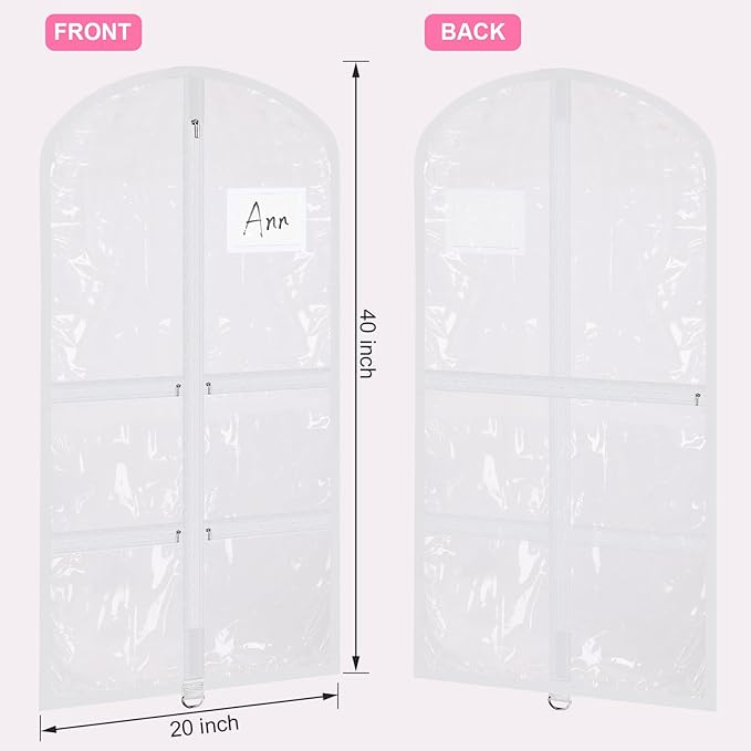 Geelin 14 Pcs Garment Bags for Dance Costumes PVC Clear with Zippers 20 x 40 Inch Garment Bag with Pockets Dance Costume Organizer Carrier for Storage Cover for Adult(Translucent White)