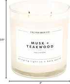 Calyan Wax Co. Musk & Teakwood 2 Wick Scented Candle - 37 Hour Burn - Luxury Non Toxic Soy Wax Candles - Long Lasting Large Glass Jar Candle for Home - 8.8oz