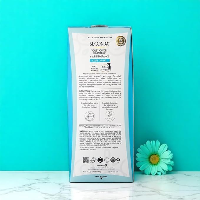 'Seconda' Toilet Spray - Bathroom Air Freshener & Toilet Bowl Odor Eliminator - For Home, Business, School - Bathroom Deodorizer Portable for Travel - Orchid Fragrance - 10.1 fl oz.