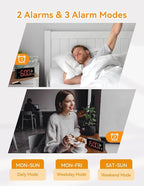 Netzu Alarm Clocks for Bedrooms, Digital Alarm Clock with Date Temperature and Weekday, Manual DST, Snooze, 2 Alarms, 4 Volumes for Living Room Home Bedside Desk