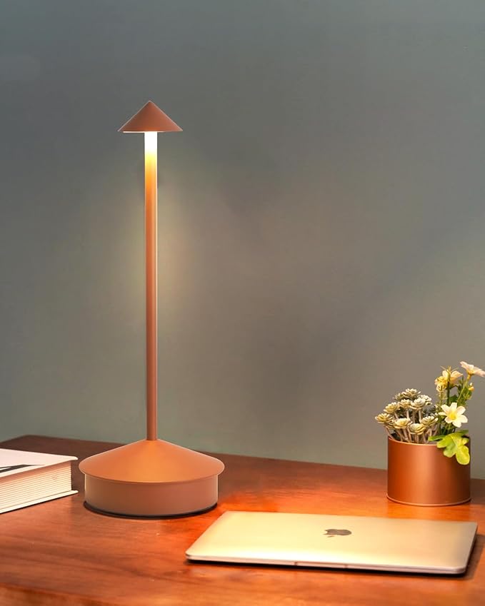 Cordless Table Lamp Desk lamps, 6000mAh Rechargeable Table Lamps, Portable LED Touch Lamp, Outdoor Battery Operated Dimmable Cordless Rechargeable Table Lamps for Restaurant/Patio (1 Pcs Brown)