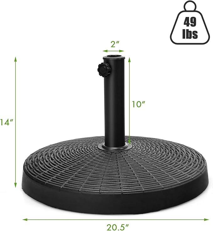 Giantex 49 lbs Patio Umbrella Stand, 20.5 Inch Round Umbrella Base for 1.5'' or 1.9'' Diameter Pole, Outdoor Umbrella Holder for Poolside, Backyard, Garden, Market, Imitated Rattan Style, Black
