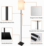 Floor Lamp for Living Room, Modern Standing Lamp for Bedroom with Linen Shade, Black Corner Floor Lamp for Office Kids Room, Bulb Included