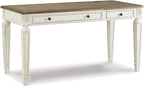 Signature Design by Ashley Realyn Home Office Lift Top Desk, USB Charging, Spring Lift Top, Smooth-gliding Drawer, 60" W x 28" D x 31" H, Chipped White and Brown