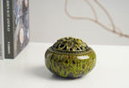 Incense Burner with Calabash Incense Stick Holder - Porcelain Charcoal Censer for Use with Resin Granular Powder Cone or Coil Incense (Kiln-Colored Green)