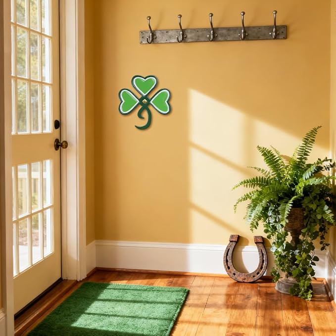YEAHOME St Patricks Day Shamrock Wall Decorations, 11'' Metal Clover Wall Art Decor, Lucky Shamrock Yard Garden Decor Hanging for Home Front Door, Kitchen, Bathroom, Bedroom, Indoor & Outdoor