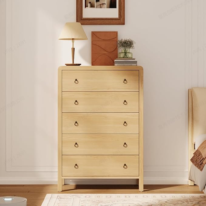 IDEALHOUSE 5-Drawer Dresser, Mid Century Modern Chest of Drawers, Drawer Chest Bedroom Organizer Cabinet with Metal Ring Pulls, Large Dresser Organizer for Bedroom Living Room Hallway Closet
