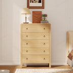 IDEALHOUSE 5-Drawer Dresser, Mid Century Modern Chest of Drawers, Drawer Chest Bedroom Organizer Cabinet with Metal Ring Pulls, Large Dresser Organizer for Bedroom Living Room Hallway Closet