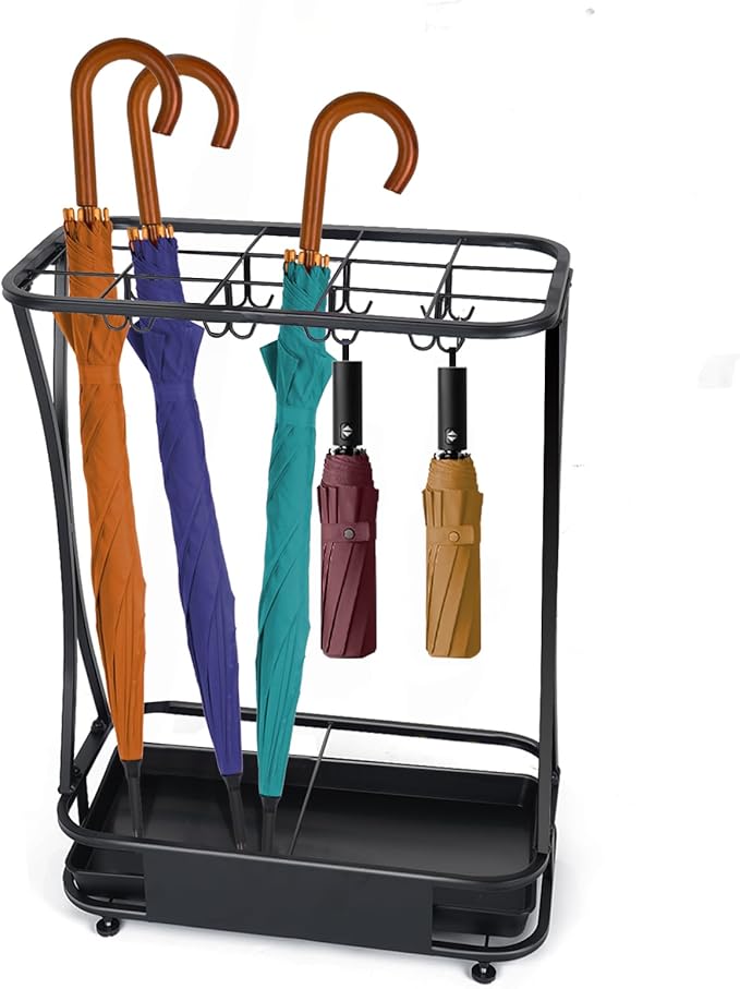 Umbrella Stand Rack with 15 slots Umbrella Holder for Entryway Umbrella Holder with Removable Drip Tray, Medium Black