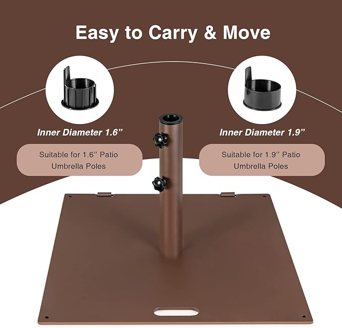 Tangkula 50 LBS Patio Umbrella Stand, Heavy Duty Umbrella Stand w/Wheels & Handle, Fits for 1.6’’-1.9’’ Umbrella Pole, Outdoor Square Umbrella Base for Deck, Pool, Garden, Backyard (Bronze)